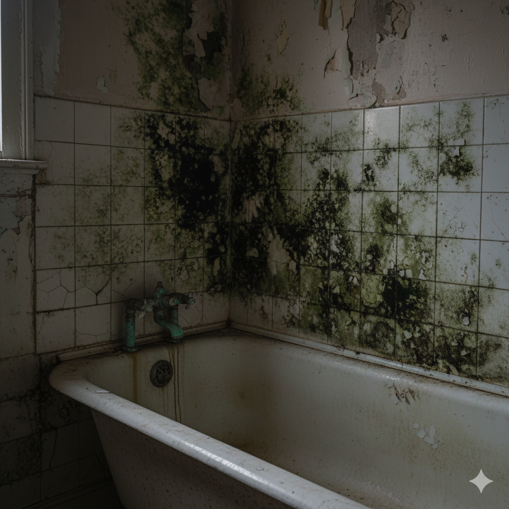 Bañera con humedades y moho antes del cambio de bañera por ducha en Valladolid