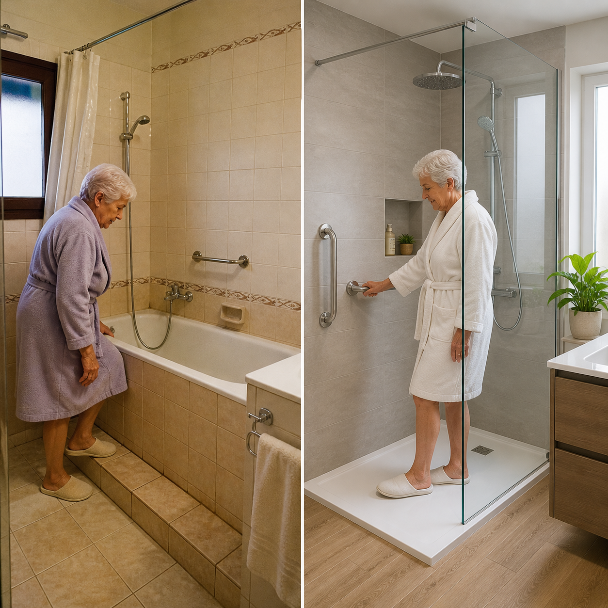 Cambio de bañera por plato de ducha en Valladolid antes y después con mejora de accesibilidad