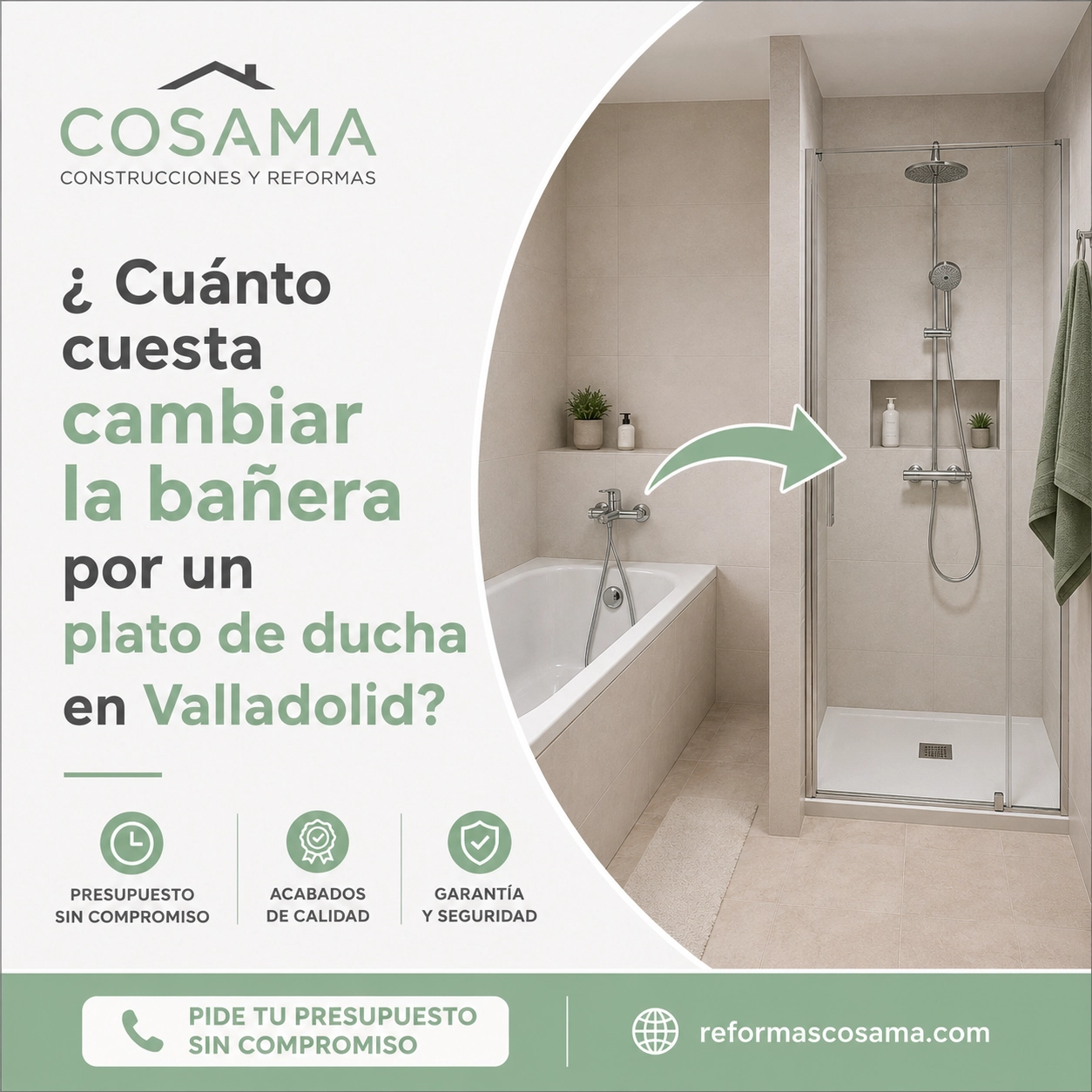 Cambio de bañera por plato de ducha en Valladolid realizado por COSAMA
