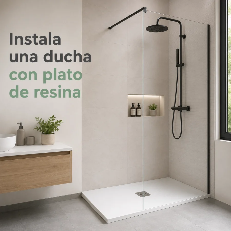 Plato de ducha de resina instalado tras cambiar una bañera por ducha en Valladolid